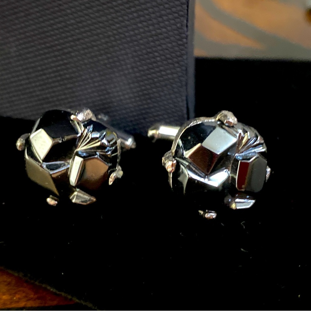 1950s/60s Sarah Coventry Vintage Faceted Faux Hematite Silvertone Cufflinks